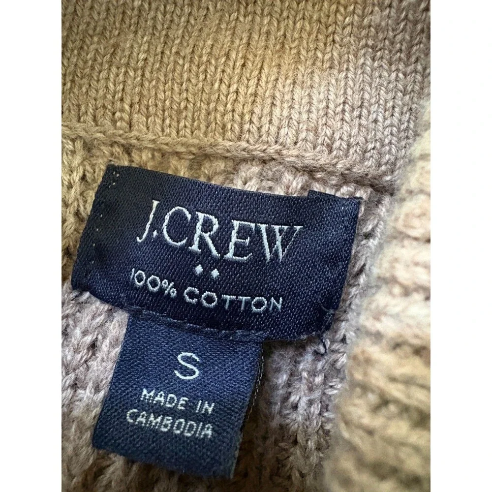 J Crew Sweater Mens Small 1/4 Zip Knit Cotton Long Sleeve Cotton Tan